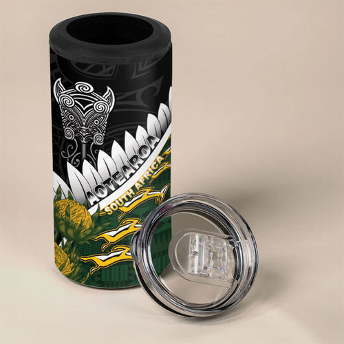 Custom Rugby New Zealand And South Africa 4 in 1 Can Cooler Tumbler Silver Fern With Springboks