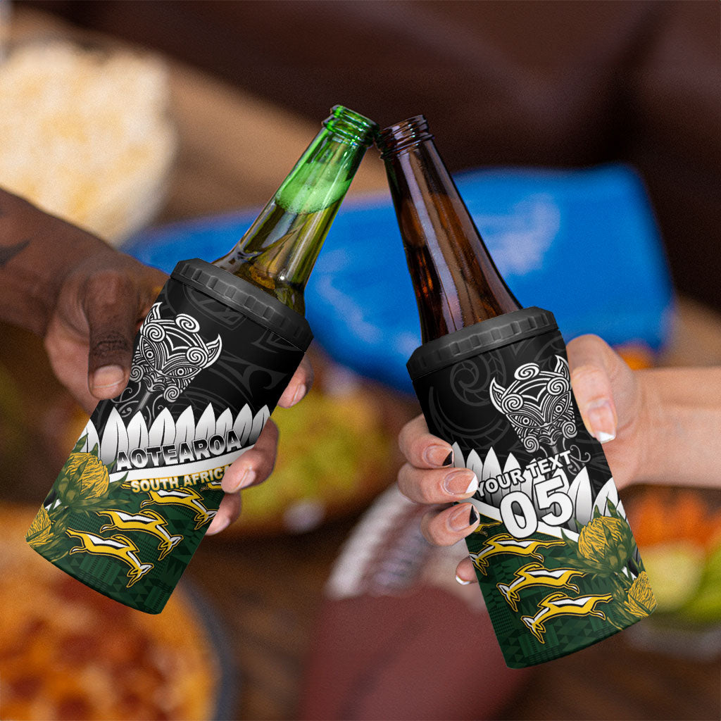 Custom Rugby New Zealand And South Africa 4 in 1 Can Cooler Tumbler Silver Fern With Springboks