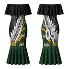 Custom Rugby New Zealand And South Africa Couples Matching Mermaid Dress and Long Sleeve Button Shirt Silver Fern With Springboks