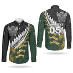 Custom Rugby New Zealand And South Africa Couples Matching Off Shoulder Maxi Dress and Long Sleeve Button Shirt Silver Fern With Springboks