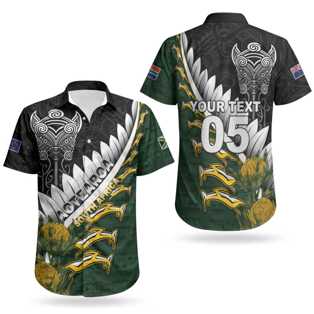 Custom Rugby New Zealand And South Africa Couples Matching Off Shoulder Short Dress and Hawaiian Shirt Silver Fern With Springboks