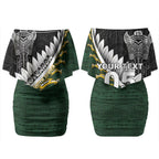 Custom Rugby New Zealand And South Africa Couples Matching Off Shoulder Short Dress and Long Sleeve Button Shirt Silver Fern With Springboks