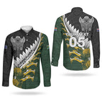 Custom Rugby New Zealand And South Africa Couples Matching Short Sleeve Bodycon Dress and Long Sleeve Button Shirt Silver Fern With Springboks