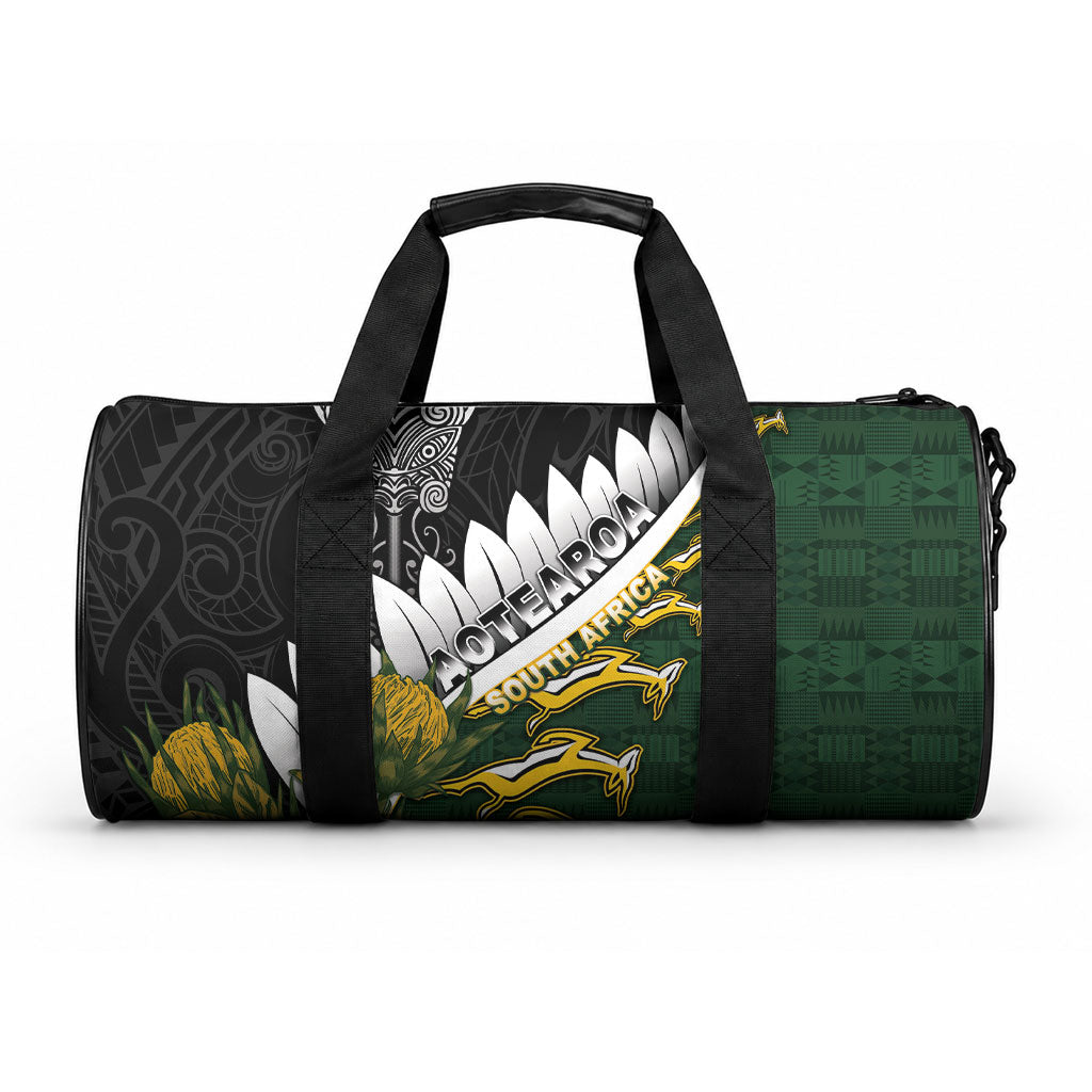 Rugby New Zealand And South Africa Duffle Bag Silver Fern With Springboks