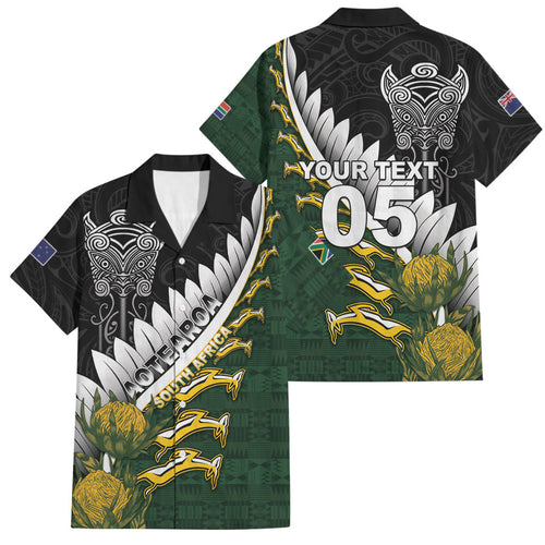 Custom Rugby New Zealand And South Africa Family Matching Off Shoulder Maxi Dress and Hawaiian Shirt Silver Fern With Springboks