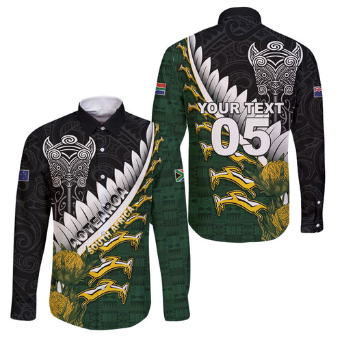 Custom Rugby New Zealand And South Africa Family Matching Off Shoulder Maxi Dress and Hawaiian Shirt Silver Fern With Springboks