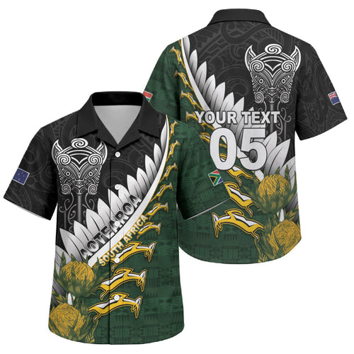 Custom Rugby New Zealand And South Africa Family Matching Off Shoulder Maxi Dress and Hawaiian Shirt Silver Fern With Springboks