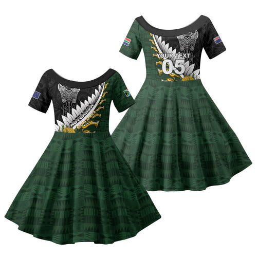 Custom Rugby New Zealand And South Africa Family Matching Puletasi and Hawaiian Shirt Silver Fern With Springboks