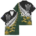 Custom Rugby New Zealand And South Africa Family Matching Tank Maxi Dress and Hawaiian Shirt Silver Fern With Springboks