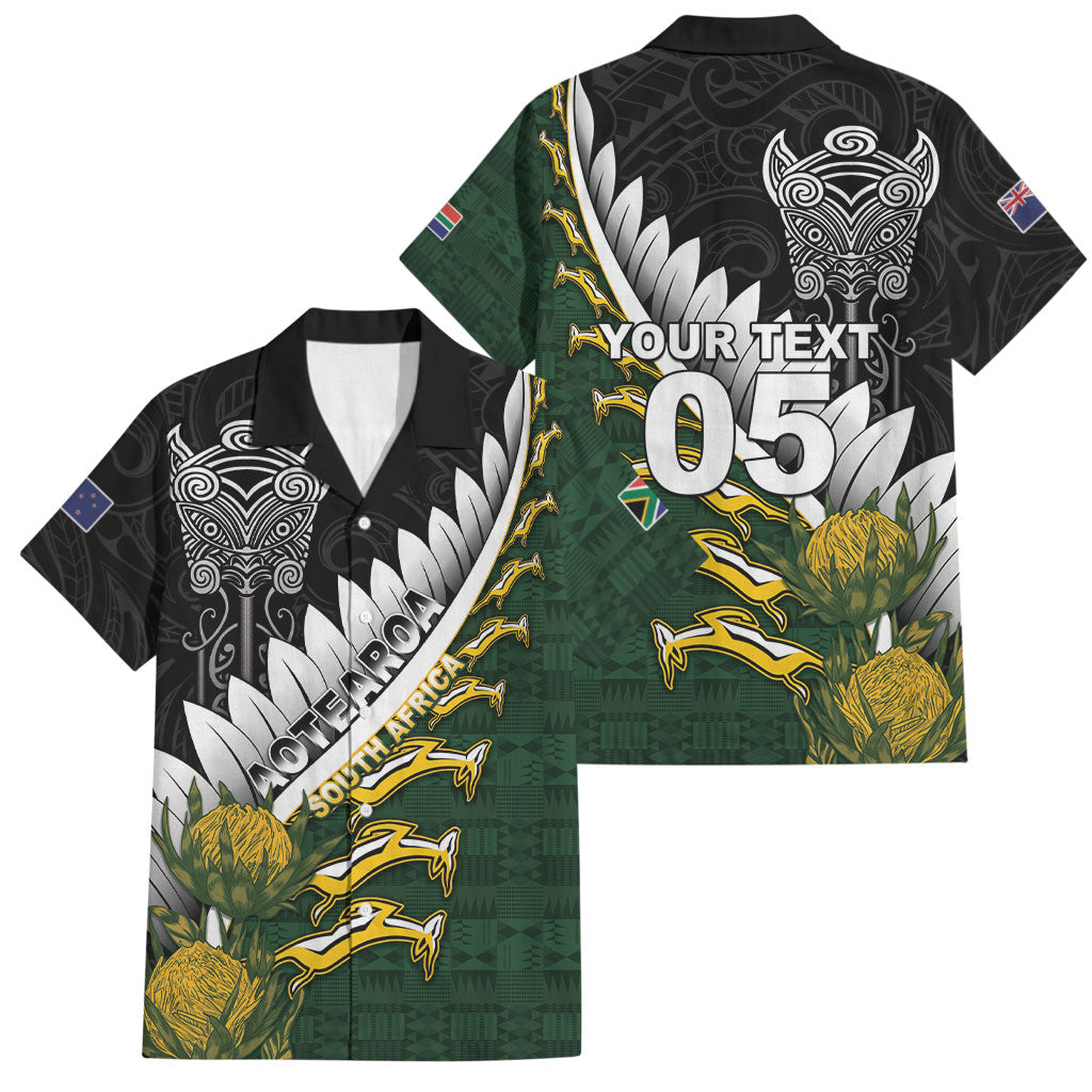 Custom Rugby New Zealand And South Africa Family Matching Tank Maxi Dress and Hawaiian Shirt Silver Fern With Springboks
