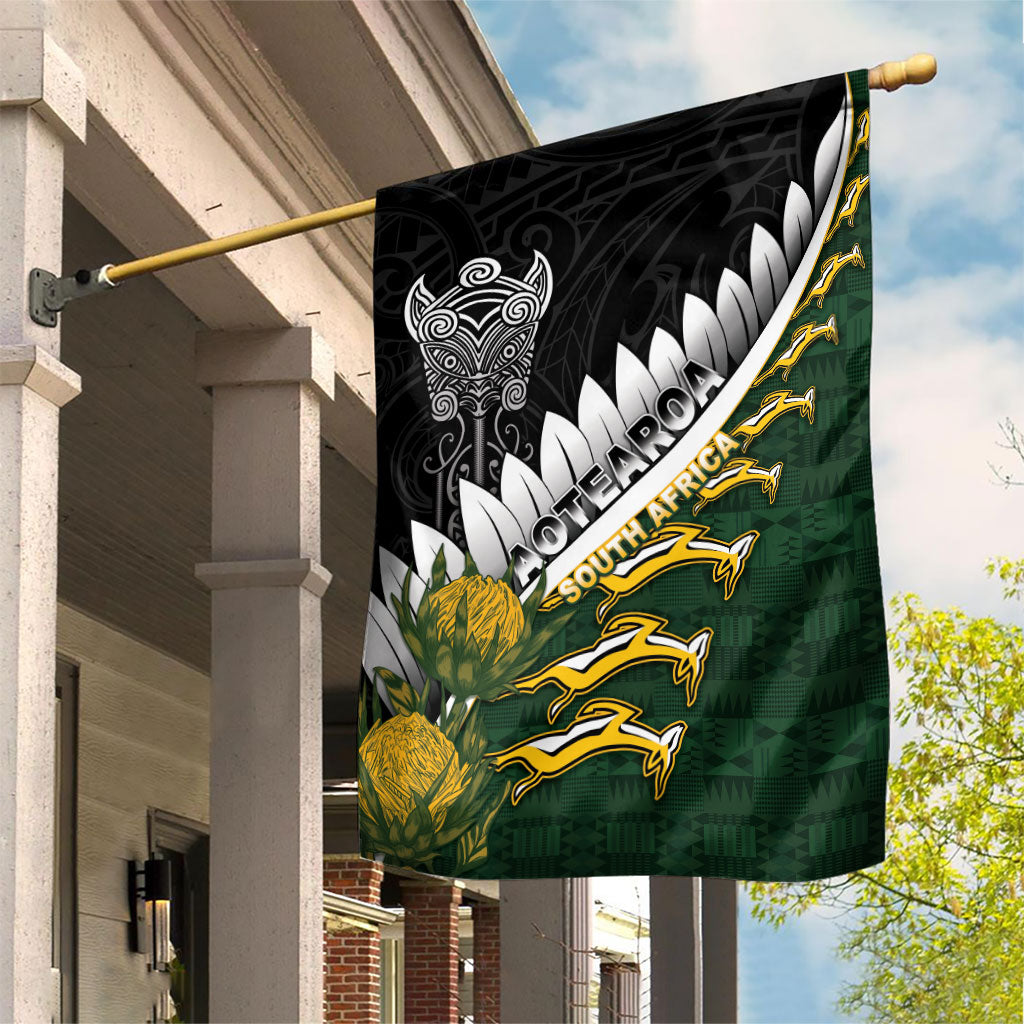 Rugby New Zealand And South Africa Garden Flag Silver Fern With Springboks