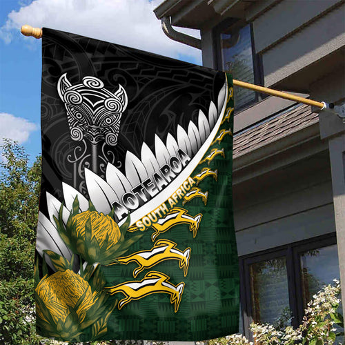 Rugby New Zealand And South Africa Garden Flag Silver Fern With Springboks