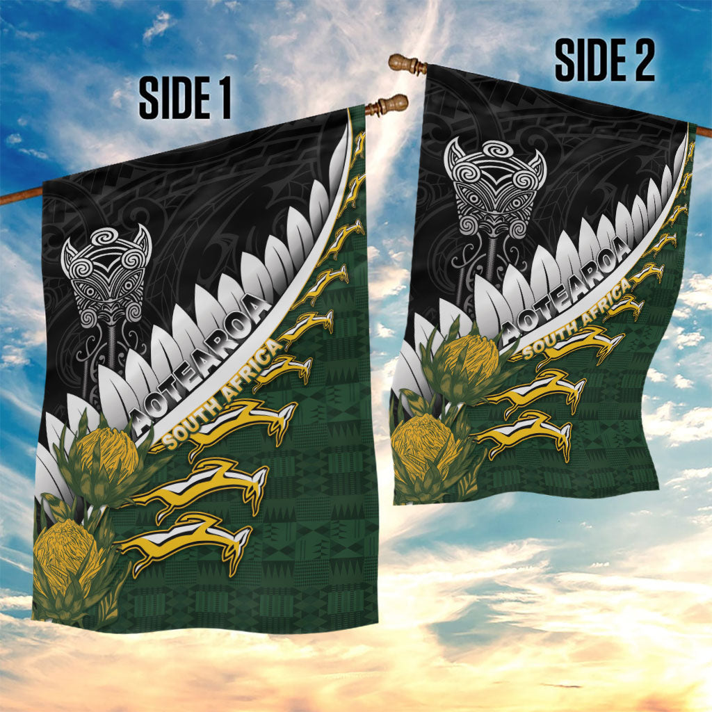 Rugby New Zealand And South Africa Garden Flag Silver Fern With Springboks