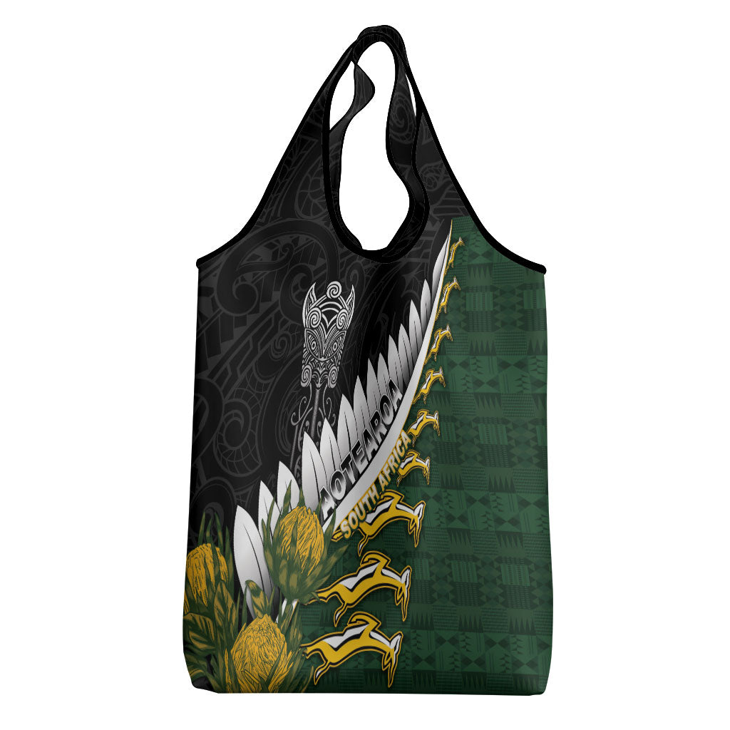 Rugby New Zealand And South Africa Grocery Bag Silver Fern With Springboks
