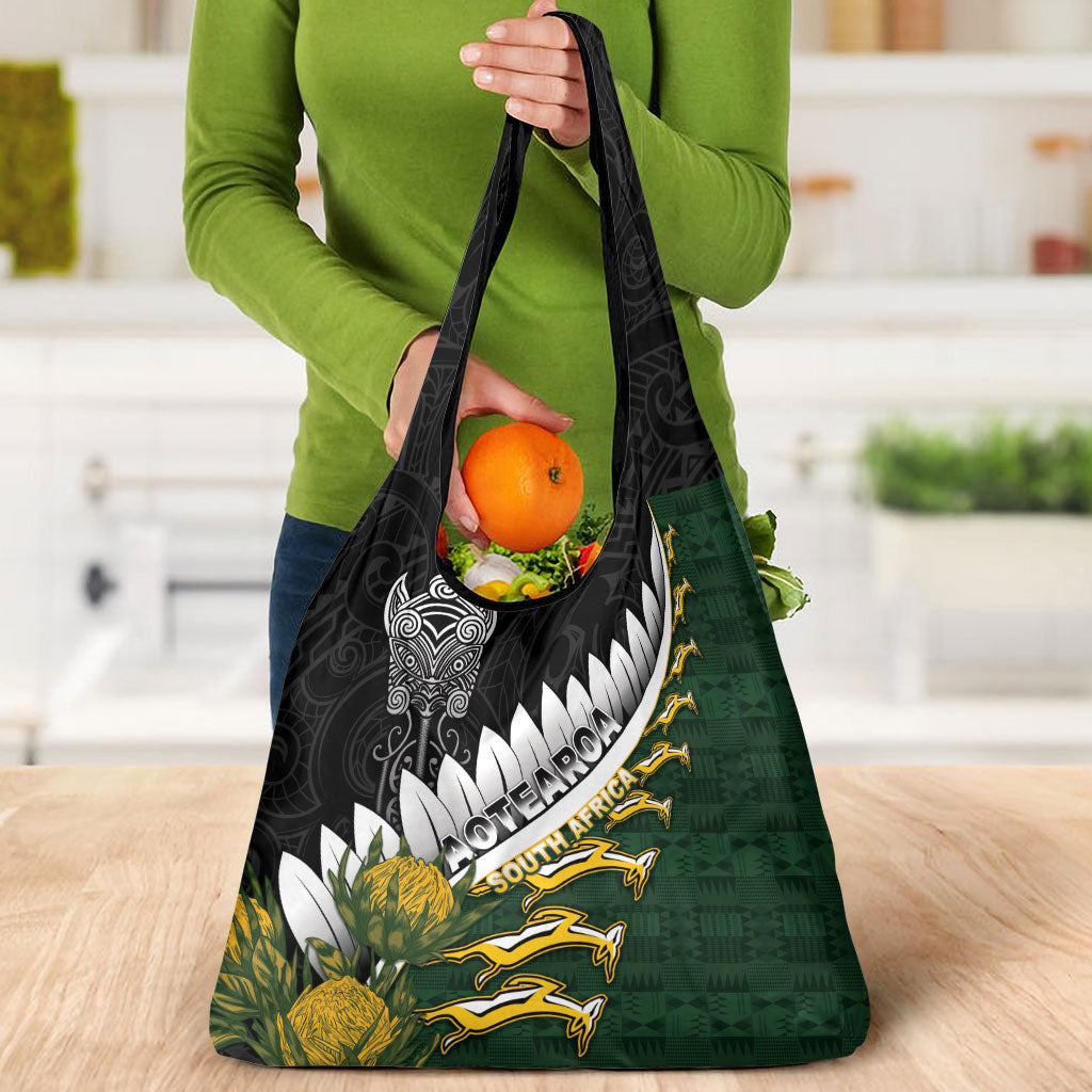 Rugby New Zealand And South Africa Grocery Bag Silver Fern With Springboks
