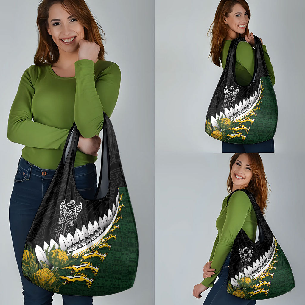 Rugby New Zealand And South Africa Grocery Bag Silver Fern With Springboks