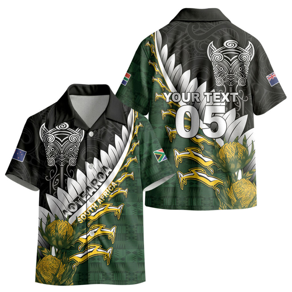 Custom Rugby New Zealand And South Africa Kid Hawaiian Shirt Silver Fern With Springboks