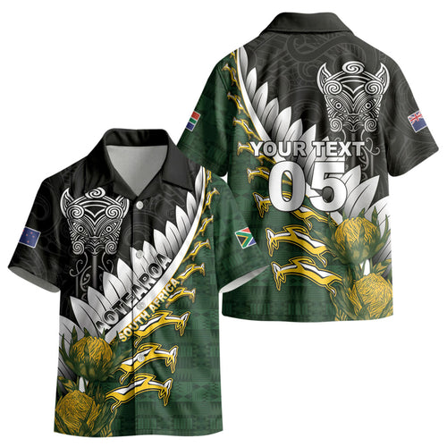 Custom Rugby New Zealand And South Africa Kid Hawaiian Shirt Silver Fern With Springboks