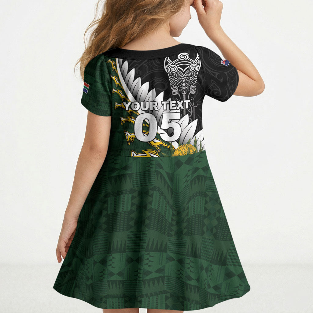 Custom Rugby New Zealand And South Africa Kid Short Sleeve Dress Silver Fern With Springboks