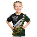 Custom Rugby New Zealand And South Africa Kid T Shirt Silver Fern With Springboks
