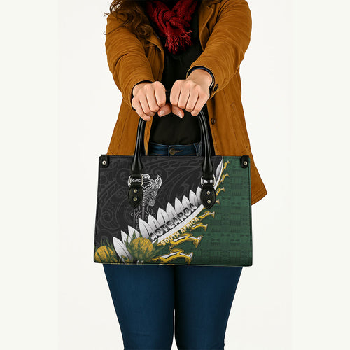 Rugby New Zealand And South Africa Leather Bag Silver Fern With Springboks