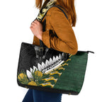 Rugby New Zealand And South Africa Leather Tote Bag Silver Fern With Springboks