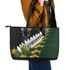 Rugby New Zealand And South Africa Leather Tote Bag Silver Fern With Springboks