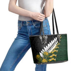 Rugby New Zealand And South Africa Leather Tote Bag Silver Fern With Springboks