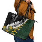 Rugby New Zealand And South Africa Leather Tote Bag Silver Fern With Springboks