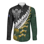 Custom Rugby New Zealand And South Africa Long Sleeve Button Shirt Silver Fern With Springboks