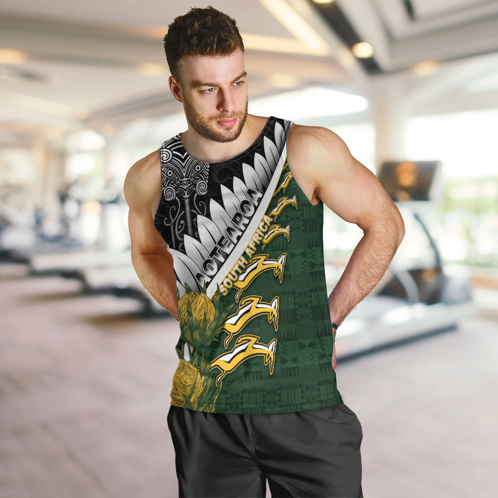 Custom Rugby New Zealand And South Africa Men Tank Top Silver Fern With Springboks