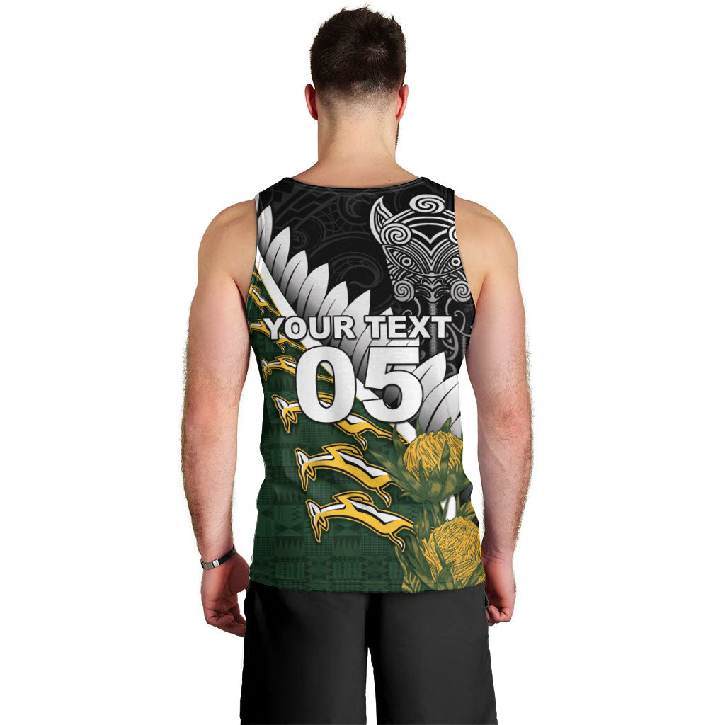 Custom Rugby New Zealand And South Africa Men Tank Top Silver Fern With Springboks