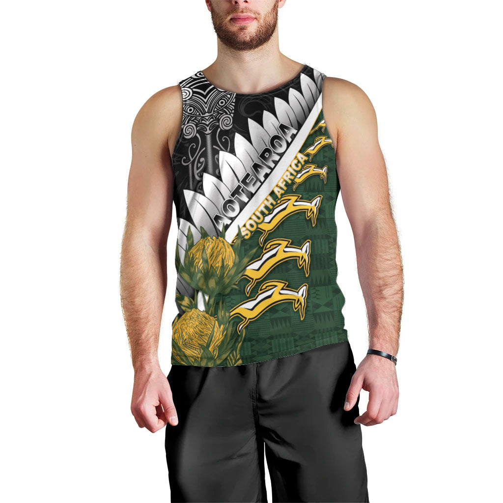 Custom Rugby New Zealand And South Africa Men Tank Top Silver Fern With Springboks
