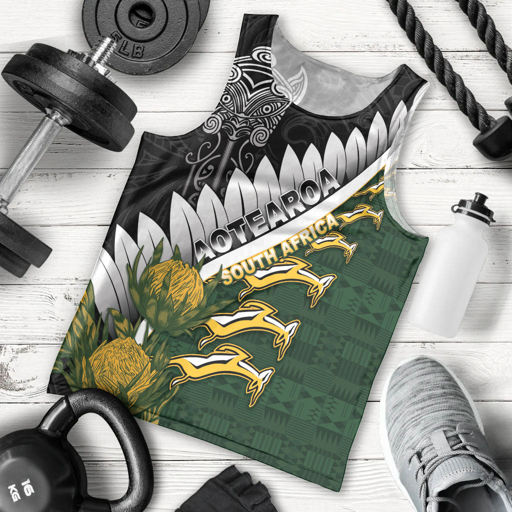 Custom Rugby New Zealand And South Africa Men Tank Top Silver Fern With Springboks