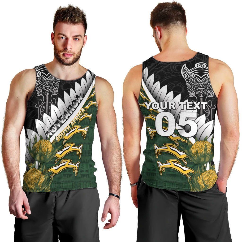 Custom Rugby New Zealand And South Africa Men Tank Top Silver Fern With Springboks