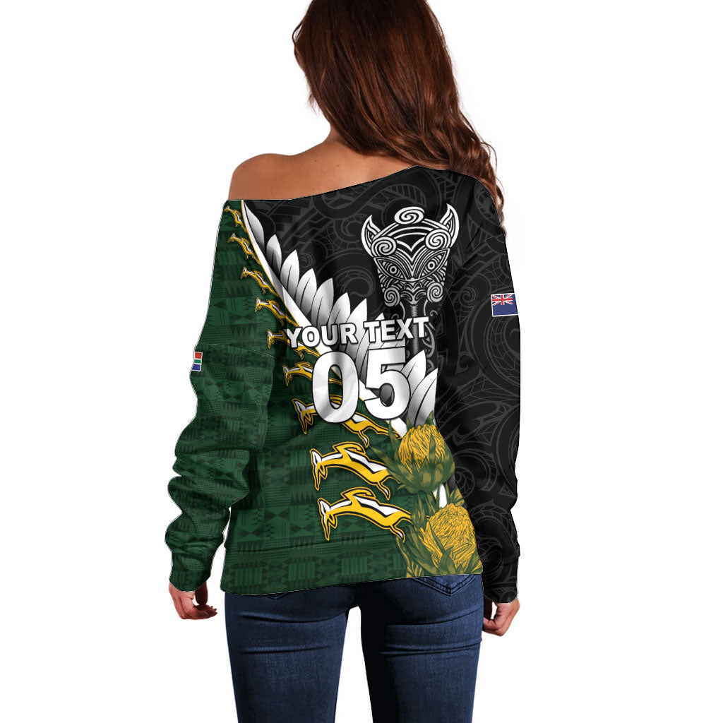 Custom Rugby New Zealand And South Africa Off Shoulder Sweater Silver Fern With Springboks