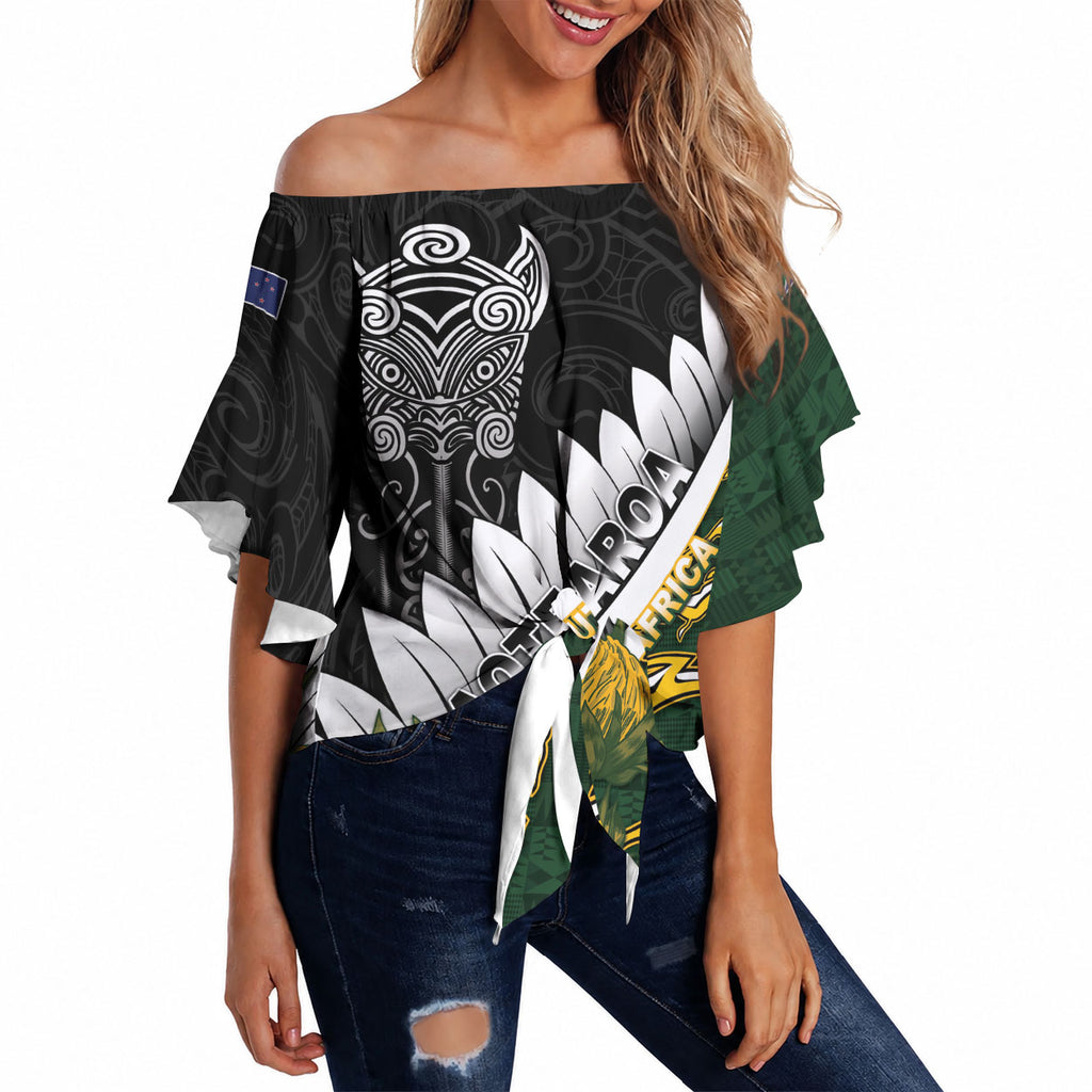 Custom Rugby New Zealand And South Africa Off Shoulder Wrap Waist Top Silver Fern With Springboks