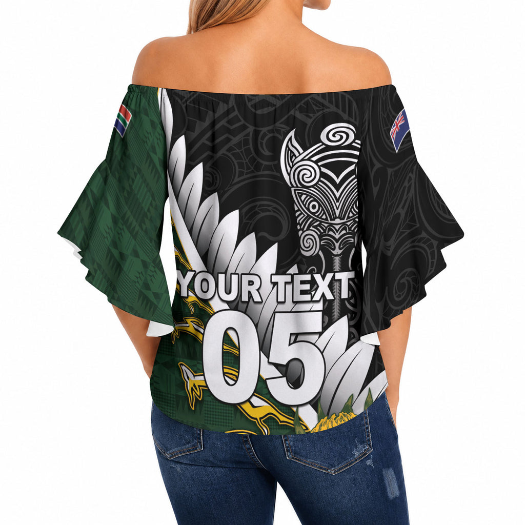 Custom Rugby New Zealand And South Africa Off Shoulder Wrap Waist Top Silver Fern With Springboks