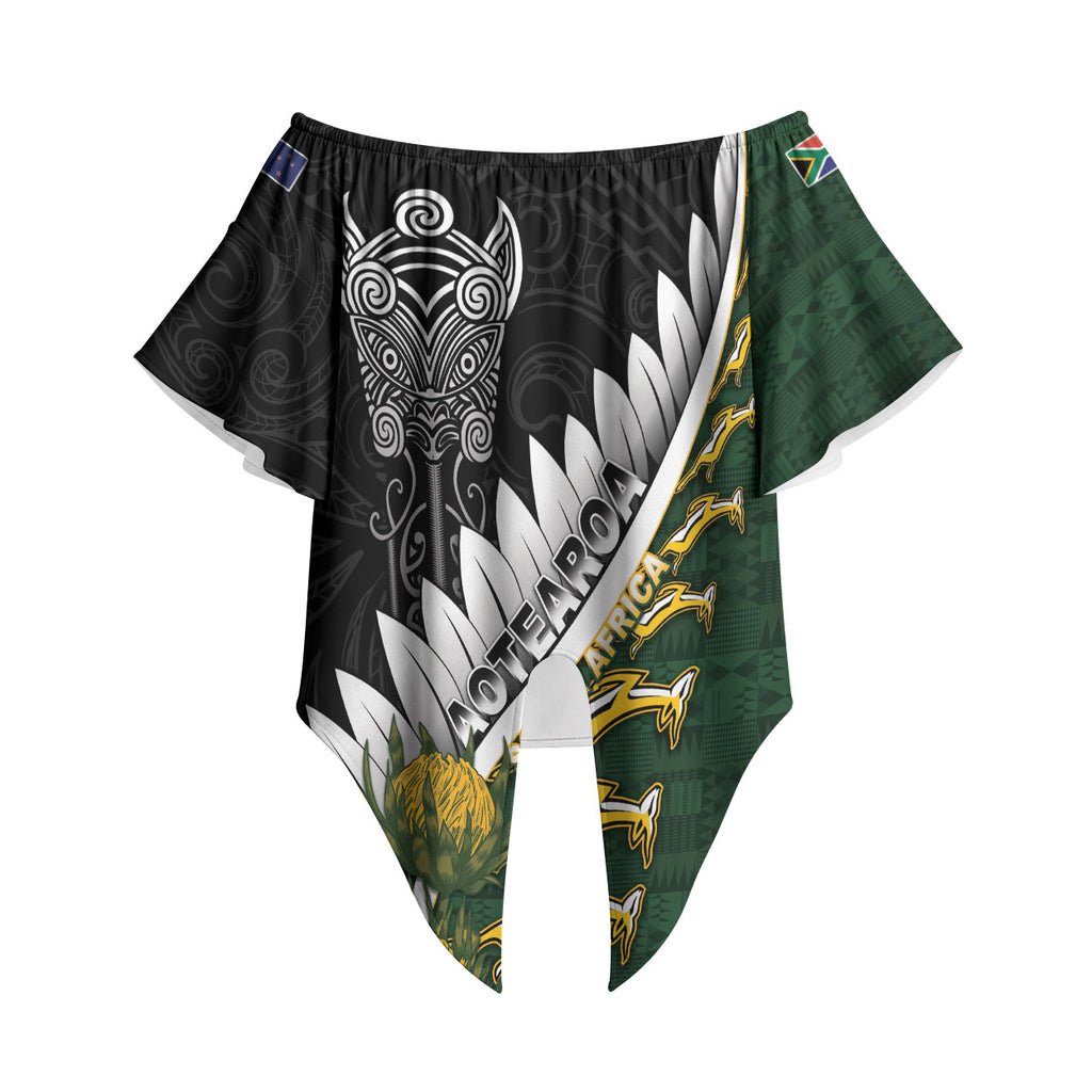 Custom Rugby New Zealand And South Africa Off Shoulder Wrap Waist Top Silver Fern With Springboks