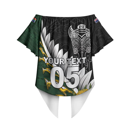 Custom Rugby New Zealand And South Africa Off Shoulder Wrap Waist Top Silver Fern With Springboks