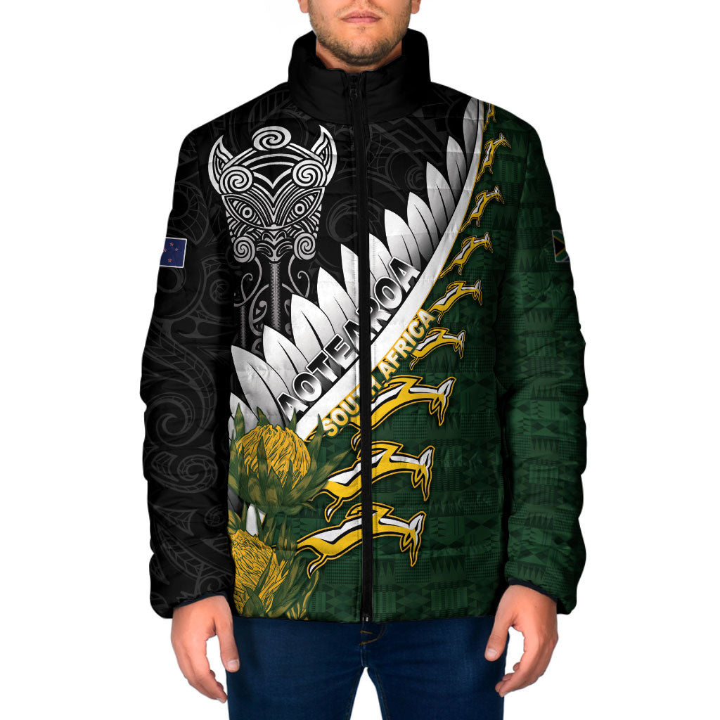 Custom Rugby New Zealand And South Africa Padded Jacket Silver Fern With Springboks