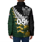 Custom Rugby New Zealand And South Africa Padded Jacket Silver Fern With Springboks