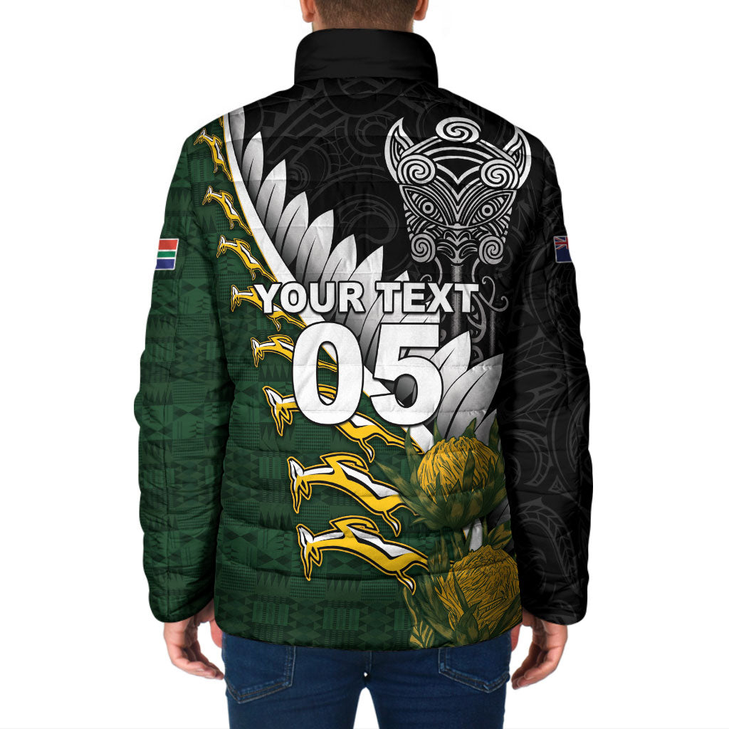 Custom Rugby New Zealand And South Africa Padded Jacket Silver Fern With Springboks
