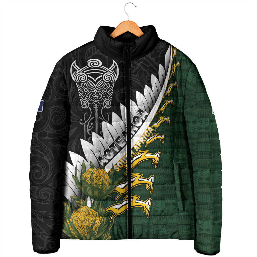 Custom Rugby New Zealand And South Africa Padded Jacket Silver Fern With Springboks