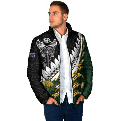 Custom Rugby New Zealand And South Africa Padded Jacket Silver Fern With Springboks