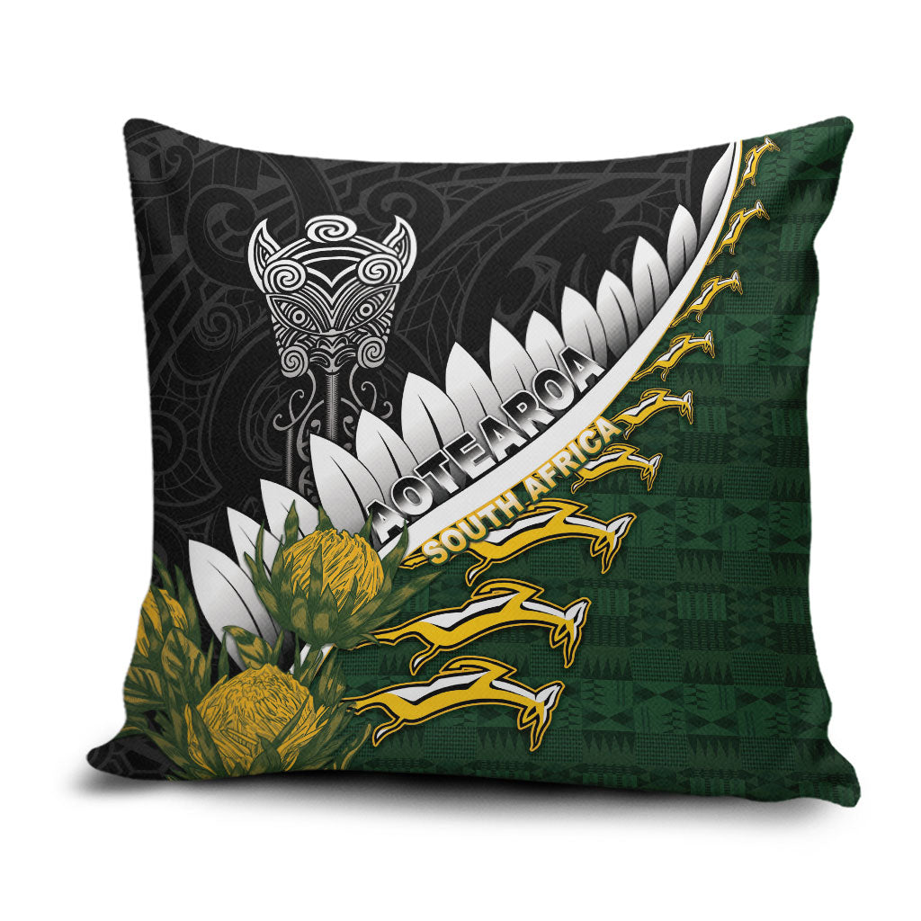Rugby New Zealand And South Africa Pillow Cover Silver Fern With Springboks