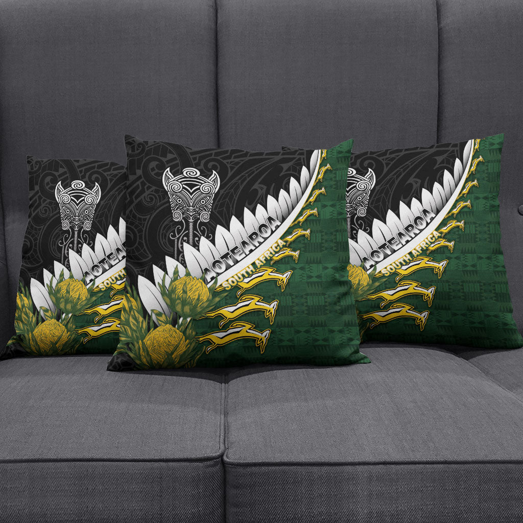 Rugby New Zealand And South Africa Pillow Cover Silver Fern With Springboks