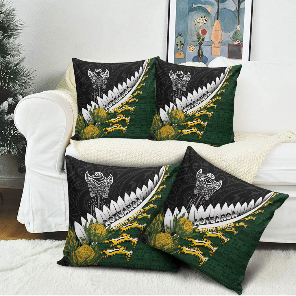 Rugby New Zealand And South Africa Pillow Cover Silver Fern With Springboks
