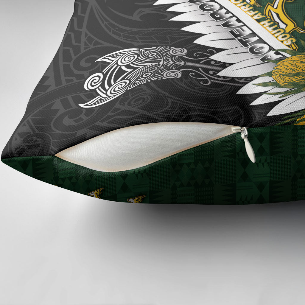 Rugby New Zealand And South Africa Pillow Cover Silver Fern With Springboks