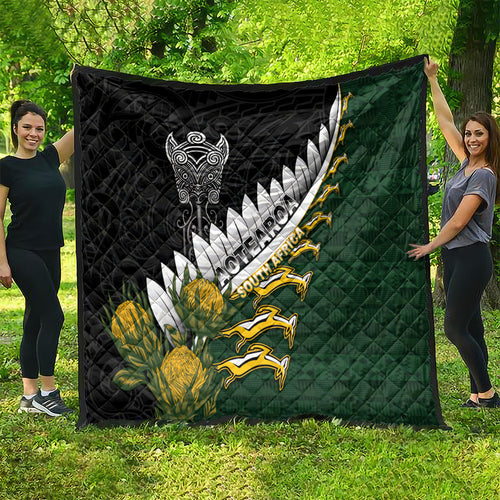 Rugby New Zealand And South Africa Quilt Silver Fern With Springboks